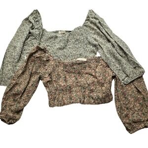 ILLA ILLA Cottagecore Floral‎ Crop Top Set Sage Taupe S